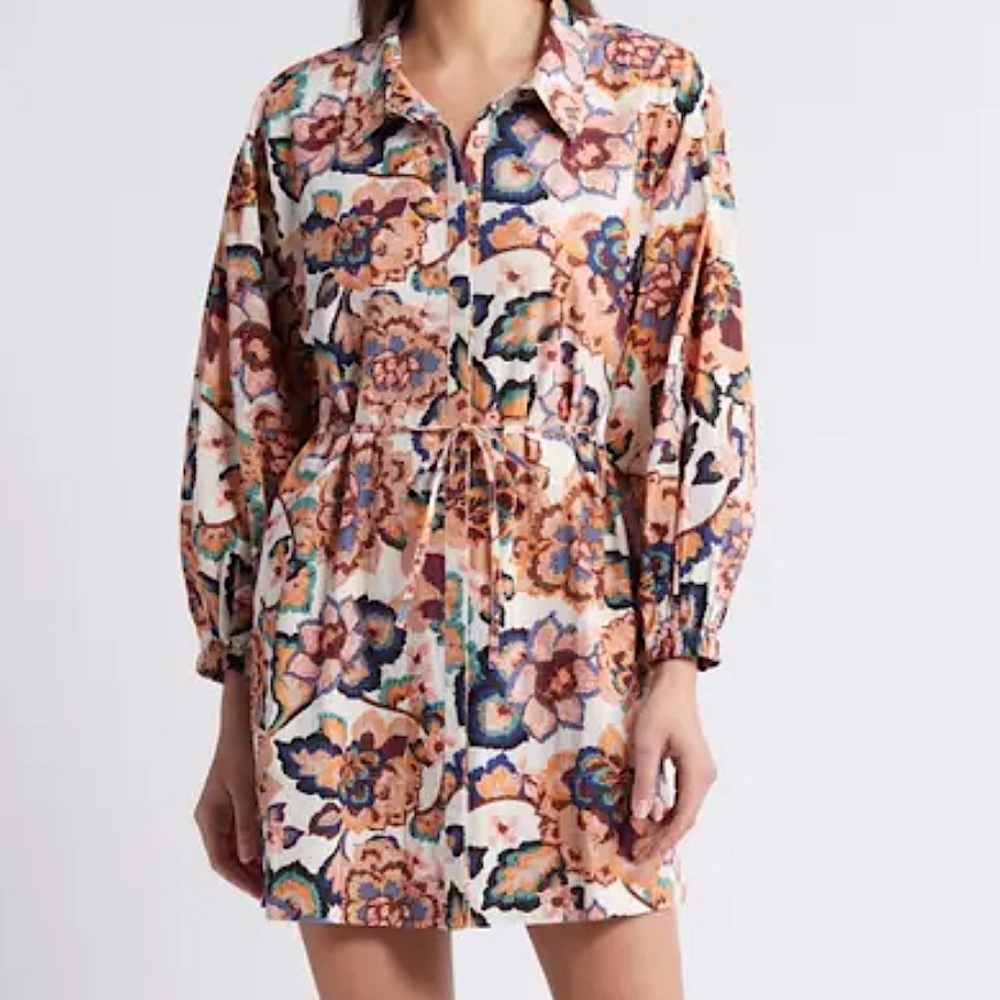 Cleobella floral block print cotton poplin shirt dress 14 - Picture 2 of 16